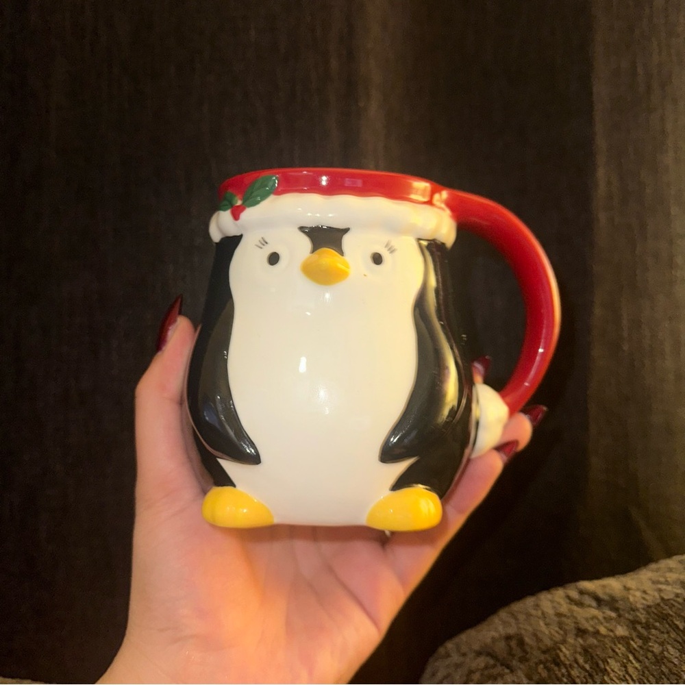 Williams Sonoma Festive Penguin Mug with Red Handle